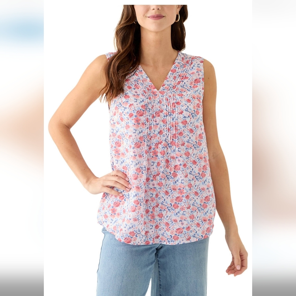 Kim Rogers Floral Sleeveless Top - Pink and Blue
